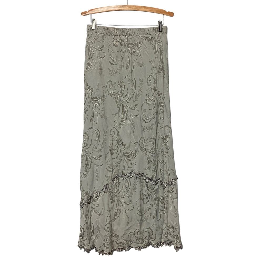 Vintage Y2K Large‎ Long Skirt Gray Embroidered Classic 90 Normcore Maxi Academia